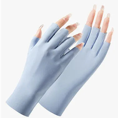 Women's thin nylon sunscreen gloves with UPF50+ protection and cooling ice silk fabric in multiple colour options
