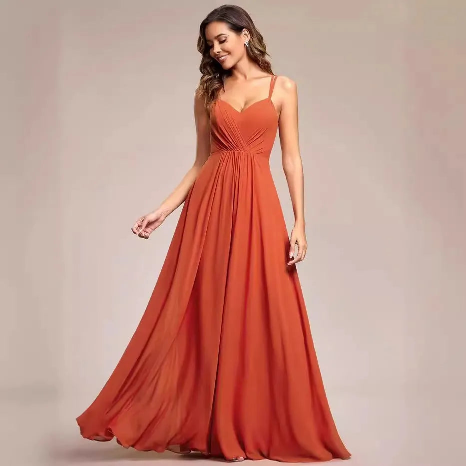 Sleeveless sling neckline banquet dress with long pleated A-line skirt in light green colour