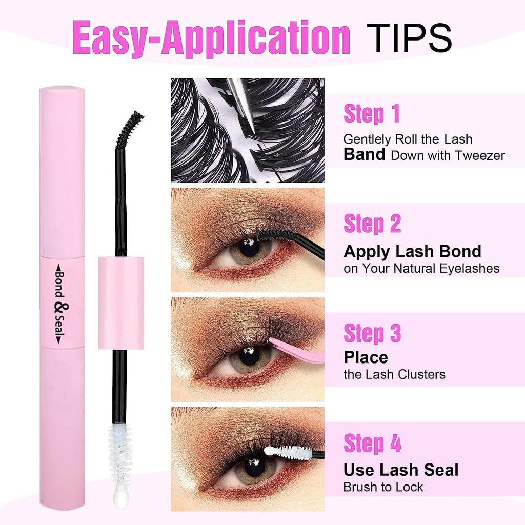 DIY cluster false eyelashes kit with 30D and 40D high-grade fibre lashes 9-16mm including tweezers