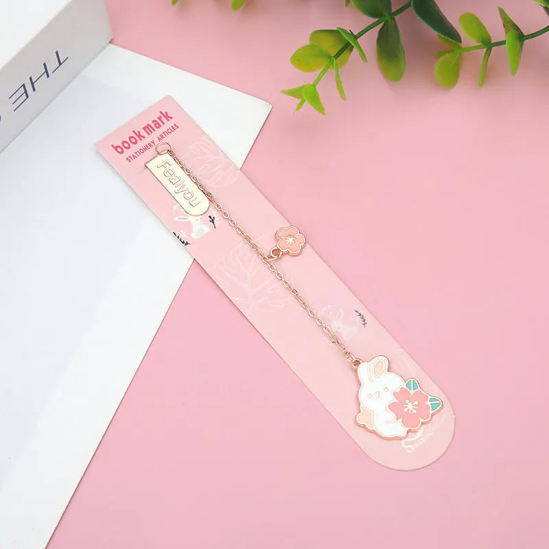 Metal pendant bookmark with cartoon sakura cat design for books and journals