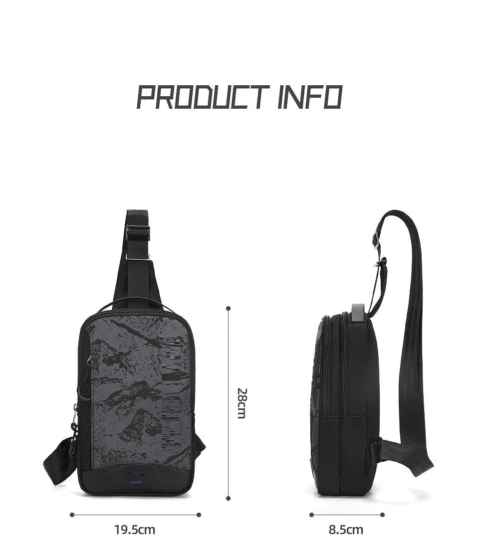 Casual black TPU chest bag with single shoulder strap and soft handle.