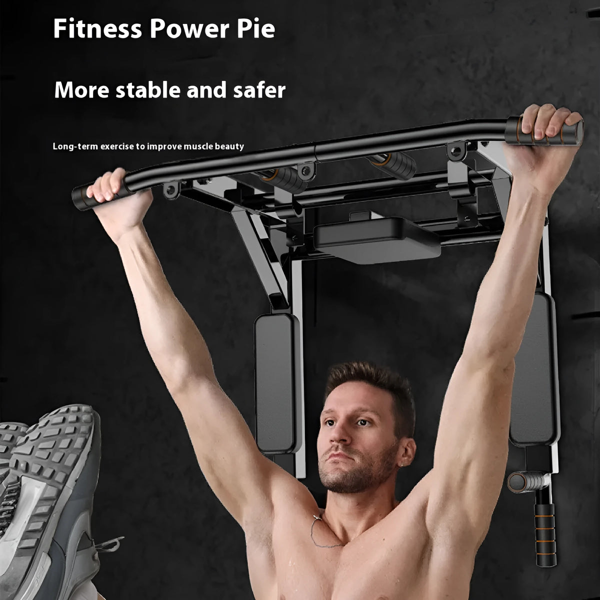 Black wall-mounted sandbag rack with parallel bars for pull-up exercises and martial arts training