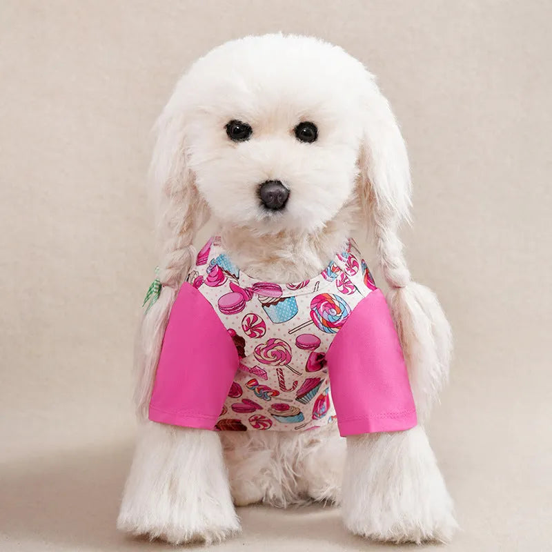 Full printed small dog t-shirt for spring and autumn in colourful patterns with size options S to XXL