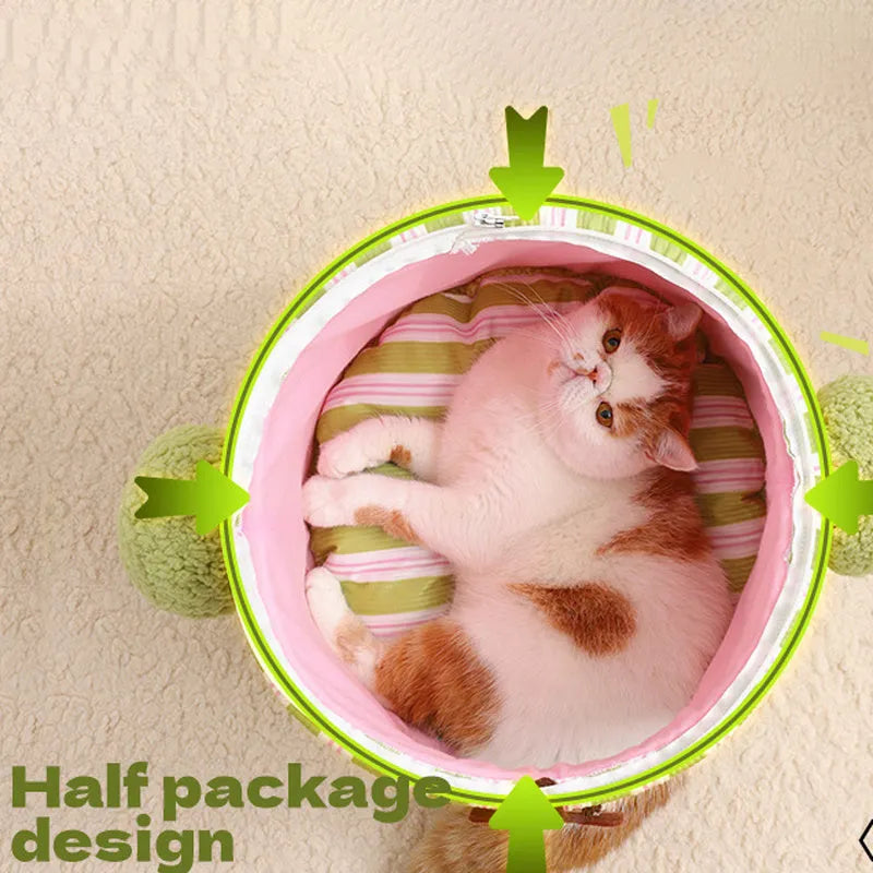 Green three-dimensional enclosed pet house with tree hole entrance for small dogs and cats