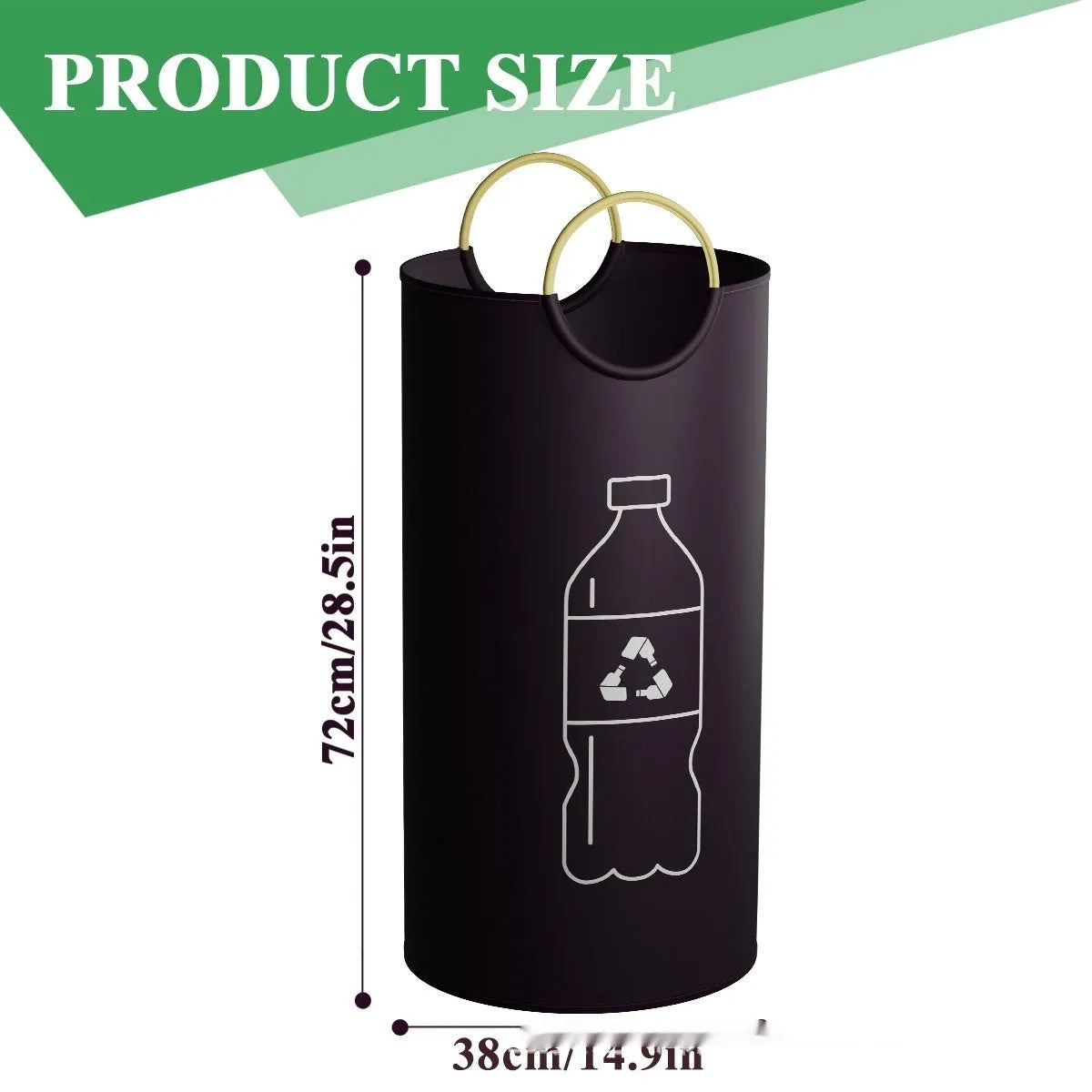 Portable round plastic rubbish bin with 38cm diameter and 72cm height dimensions