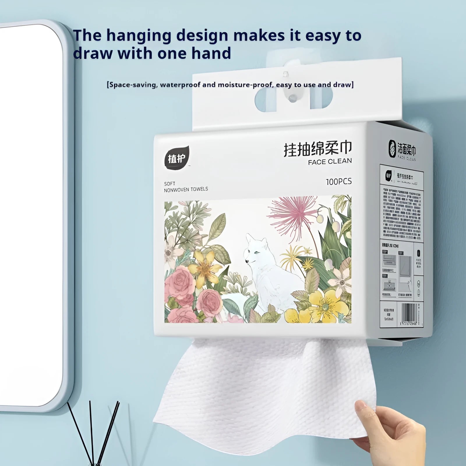 Disposable face cloth roll with 100 sheets, hanging removable design, thickening viscose polyester blend material