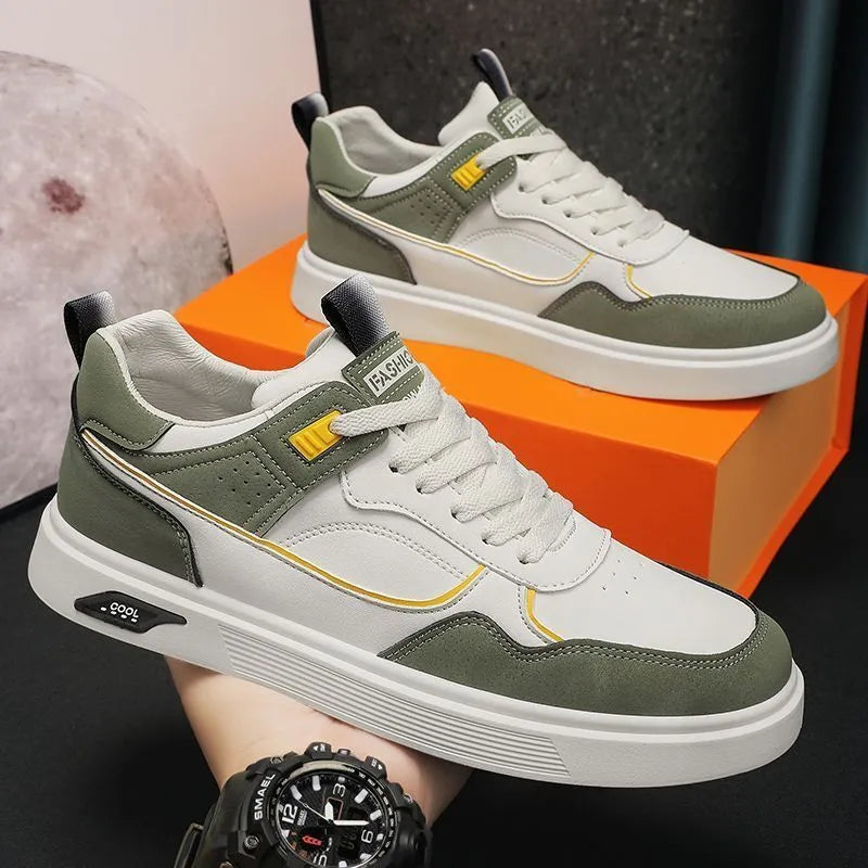 Men's low-top canvas board shoes in beige with mesh lining and round toe.