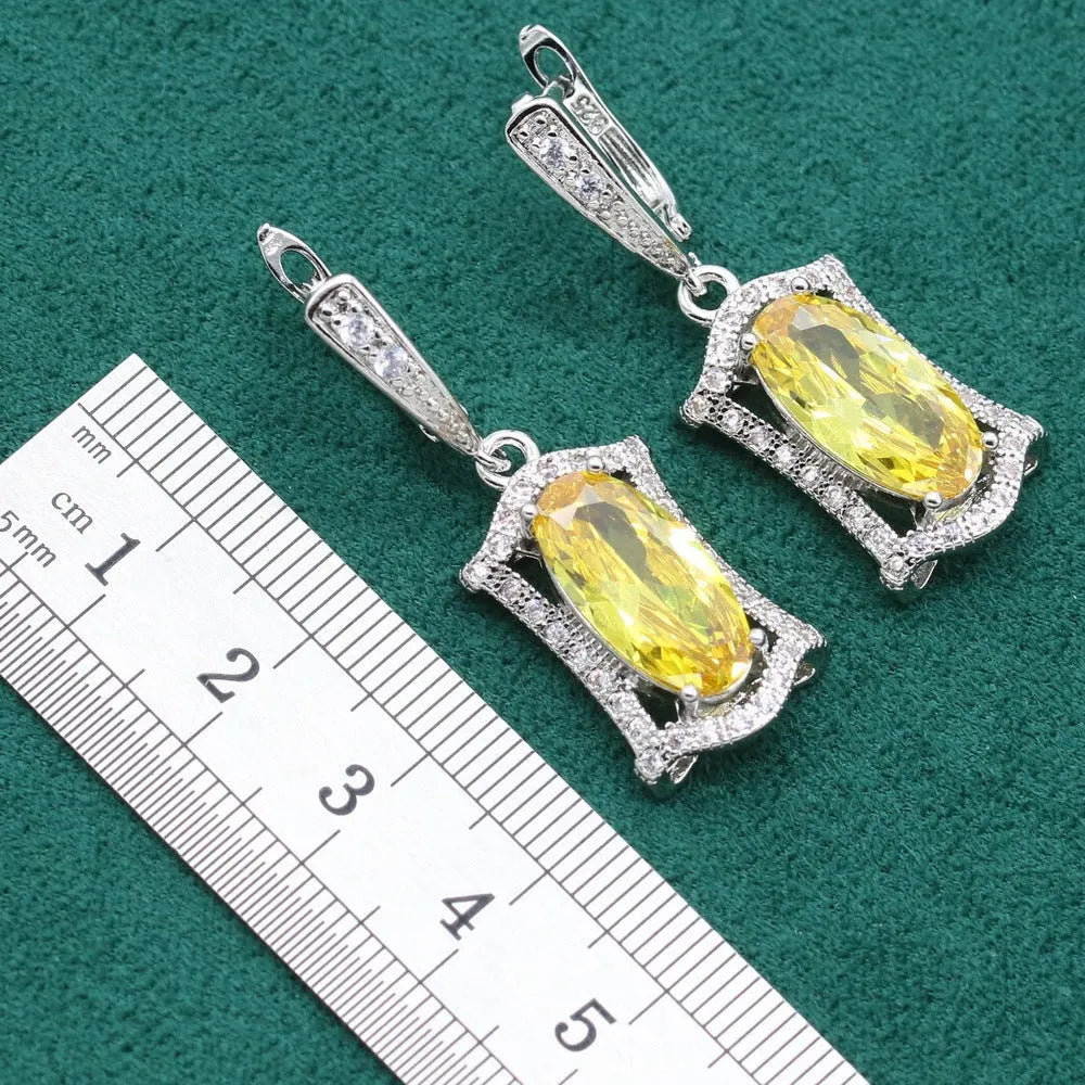 Yellow zircon necklace, earrings, ring and bracelet set with snake bones chain.