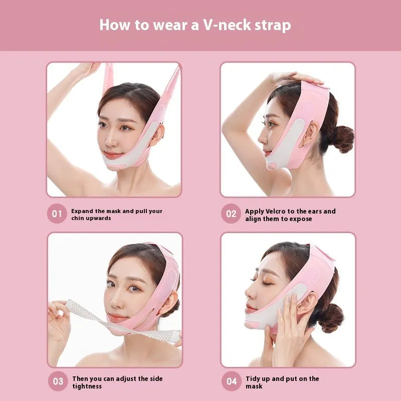 Pink and black elastic V face bandage facial care tool with adjustable support