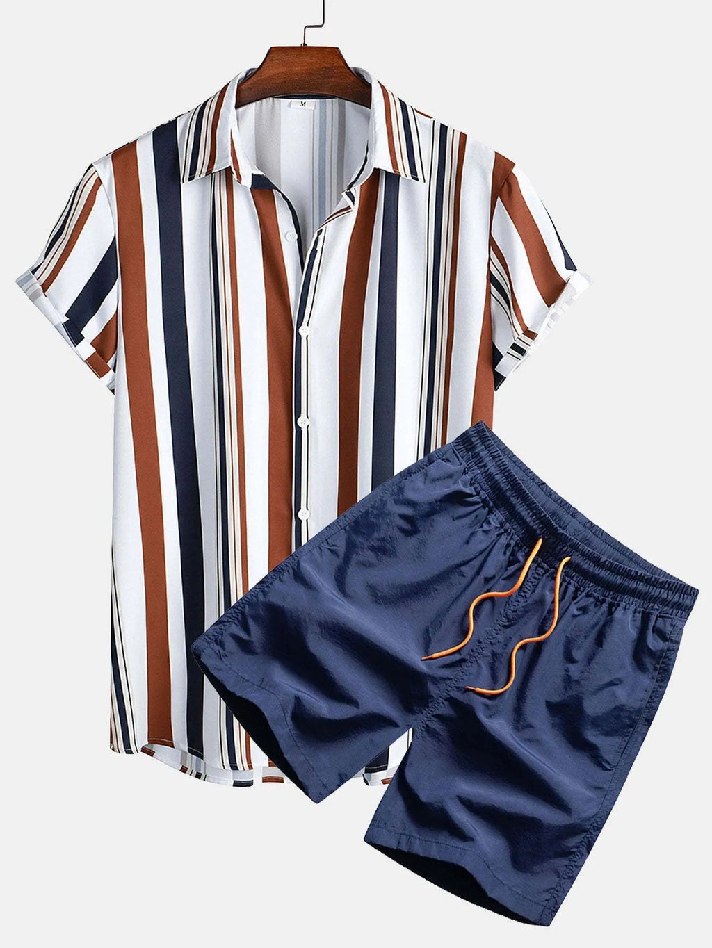 Men's digital print casual suit with short sleeve shirt and matching shorts in flexible polyester fabric