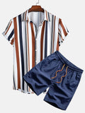 Men's digital print casual suit with short sleeve shirt and matching shorts in flexible polyester fabric