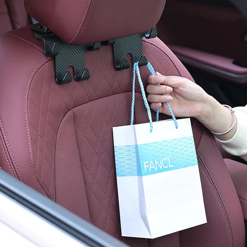 Black ABS car multifunction hook bracket with integrated mobile phone holder for rear seat storage