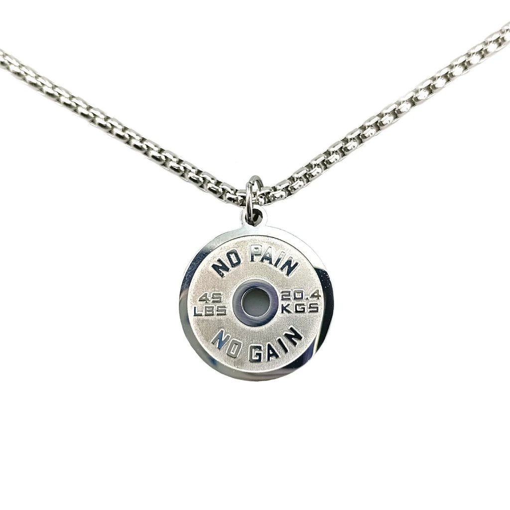 Stainless steel geometric barbell disc pendant necklace with choice of pearl, gold or black 60cm chain