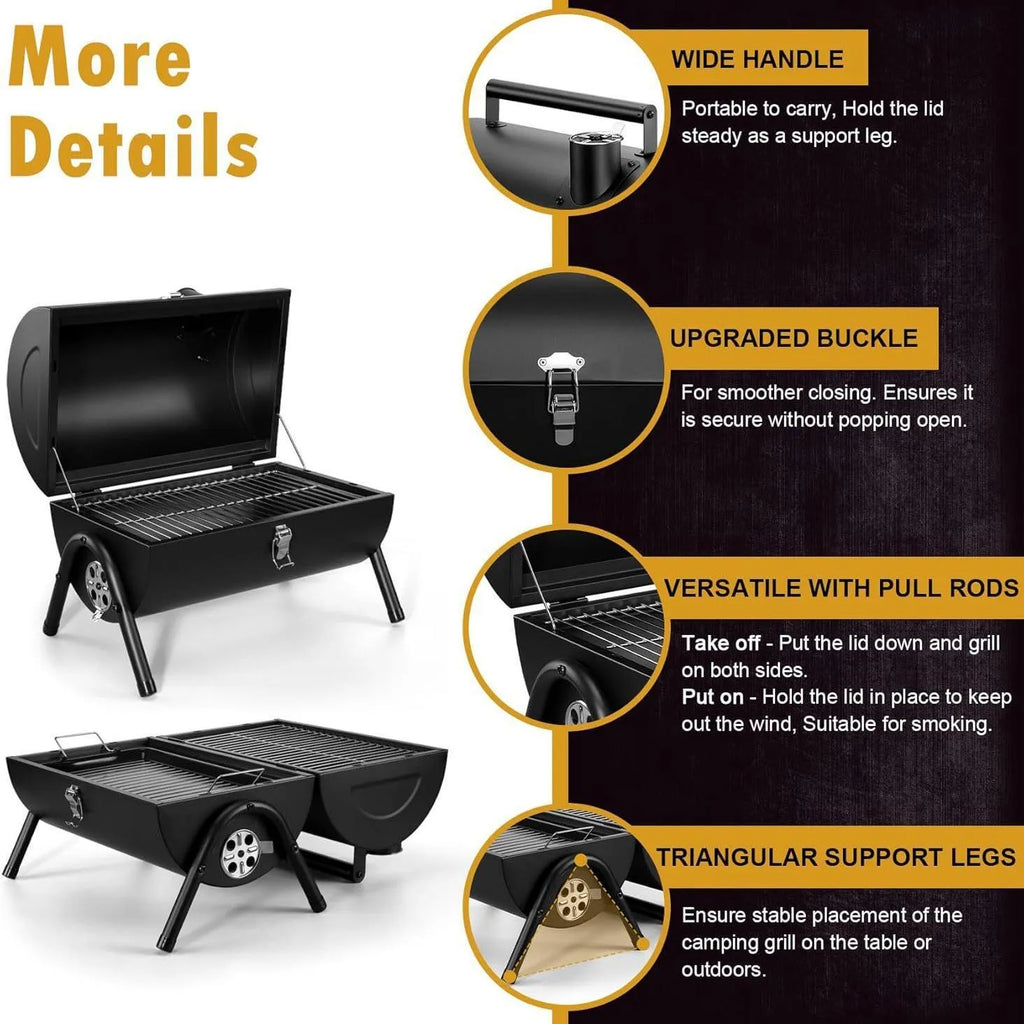 Small folding desktop charcoal barbecue smoking device with grill for portable cooking
