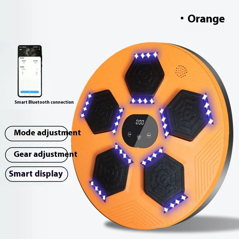 Smart music boxing machine reaction target hanging on wall with boxing gloves