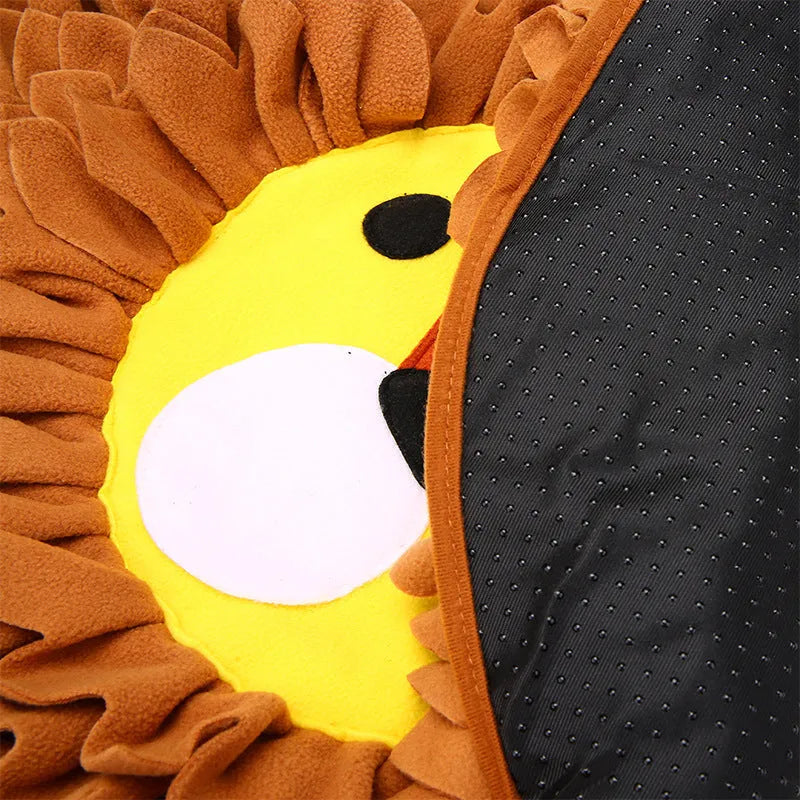 Brown yizhiwen textured sniffing pad for dogs and cats, showing deep folds for hiding treats.