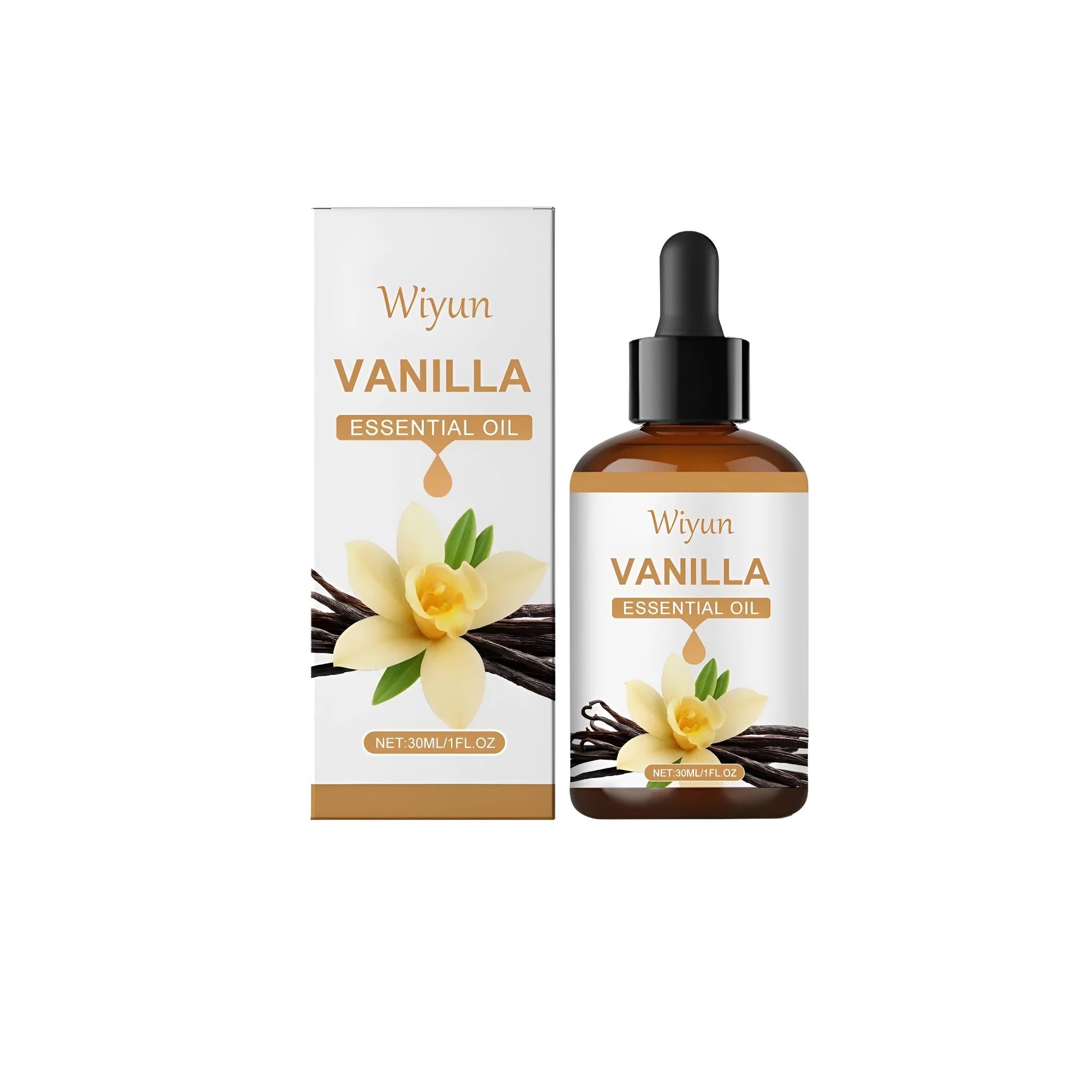 30ml bottle of vanilla flavoured oil with glycerin, vitamin E, and hydrogenated castor oil