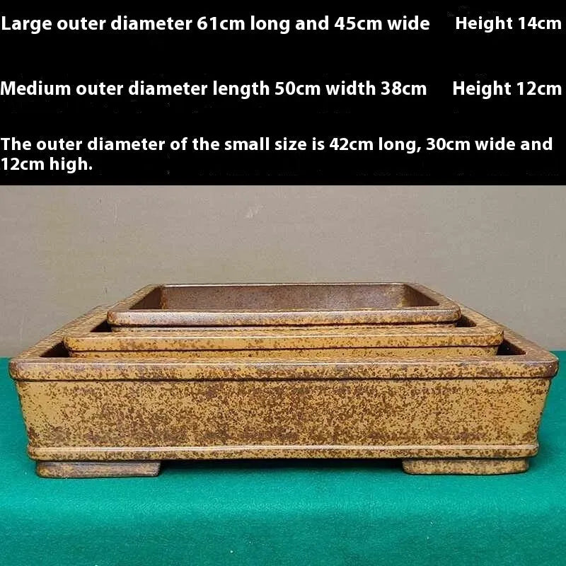 Straight-sided shallow rectangular Yixing Zisha purple sand flowerpot for plants.