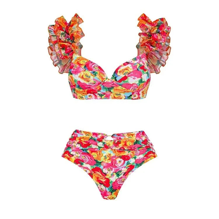 Women's floral print push up bikini high waist swimsuit two piece set