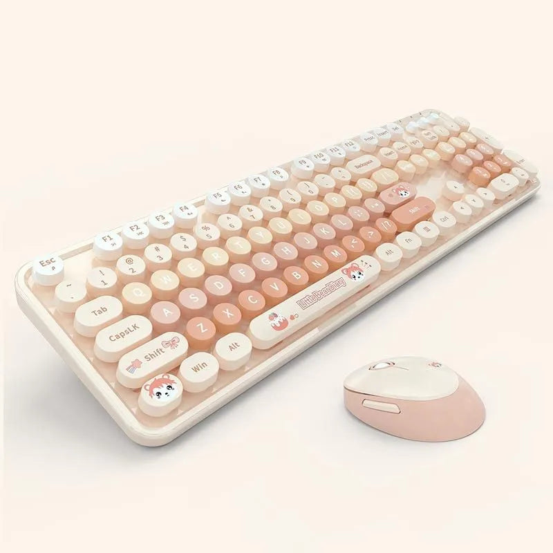Wireless keyboard and mouse set in selected colour with photoelectric working mode for notebook and office use