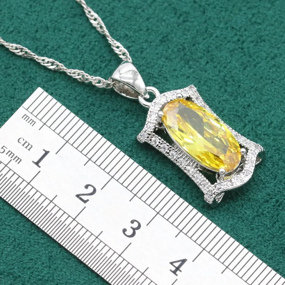 Yellow zircon necklace, earrings, ring and bracelet set with snake bones chain.