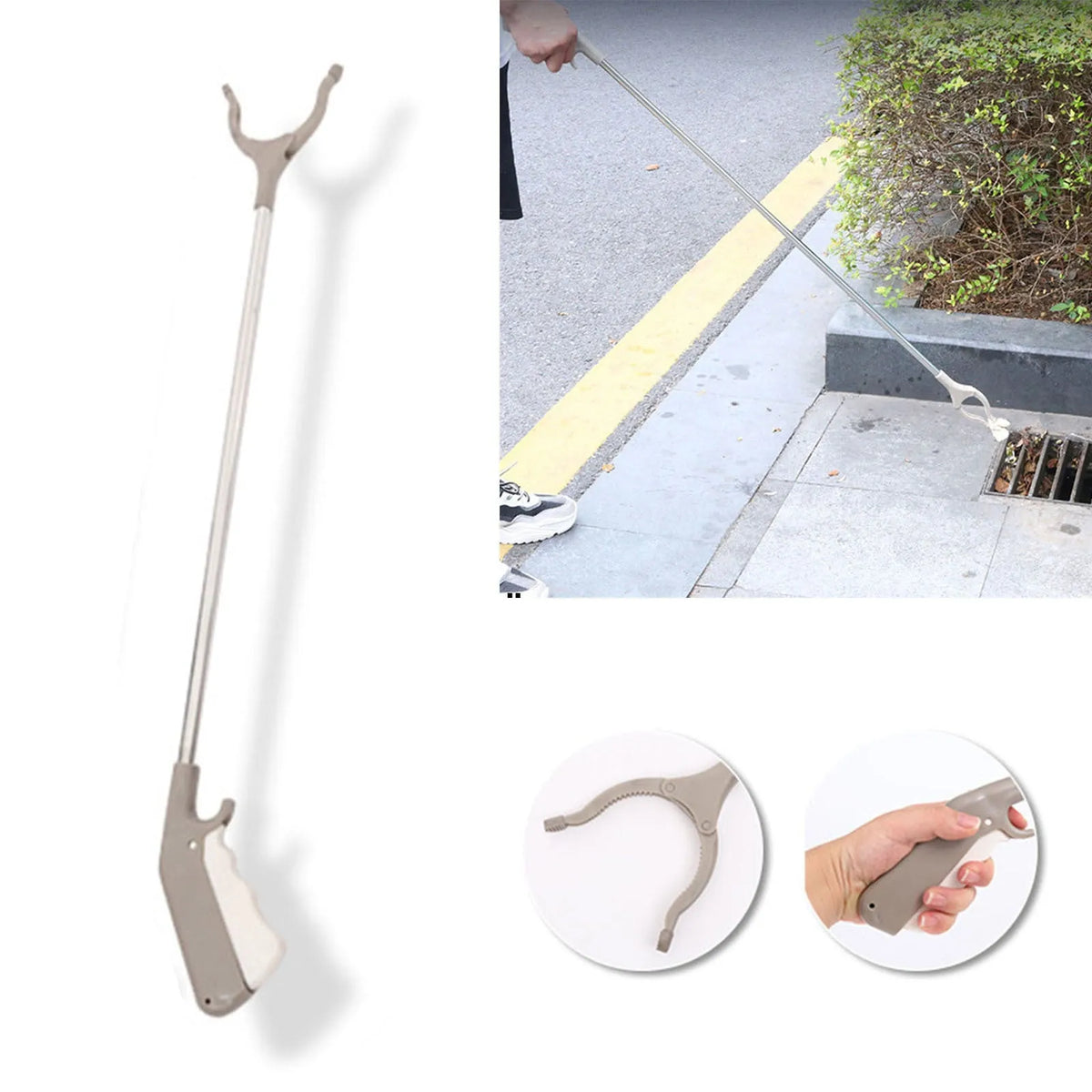 Stainless steel lengthened sanitation pliers with 40 cm reach and push-type handle