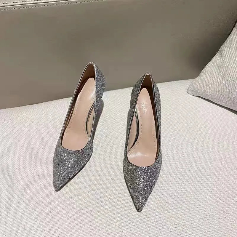 Crystal stiletto bridal shoes in black or silver with choice of 7cm or 9cm heel height