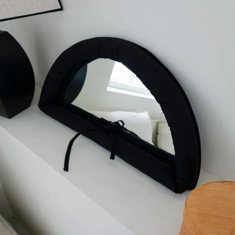 Hanging rectangular mirror with soft cotton-filled fabric surface in solid colour option