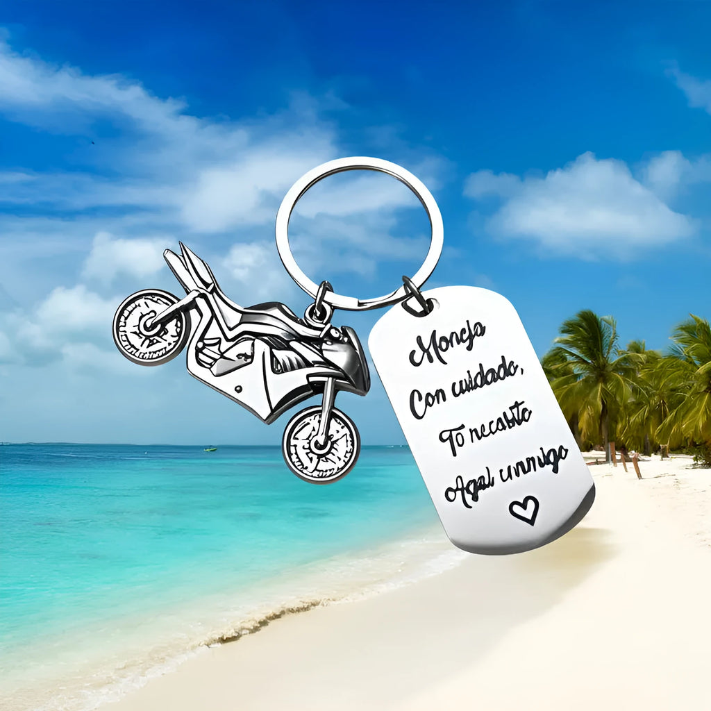 Stainless steel motorcycle keychain with inspirational design in modern simplicity style