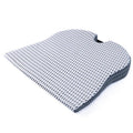 Memory foam seat cushion with elastic strap in black, grey, and creamy white colours.