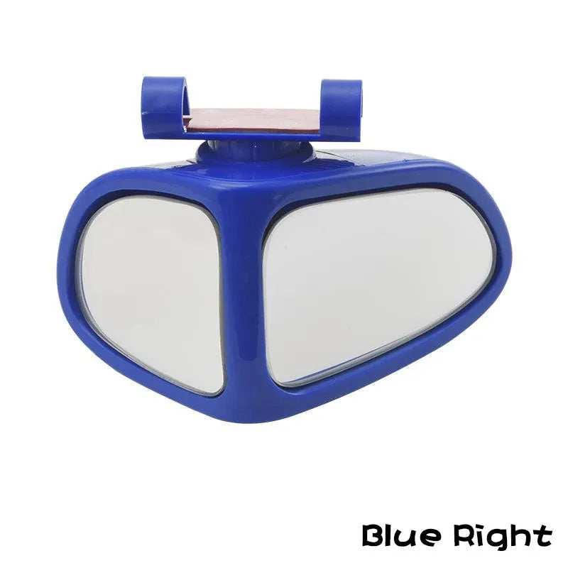 Black adjustable wide-angle car auxiliary mirror showing 360-degree rotation mechanism.