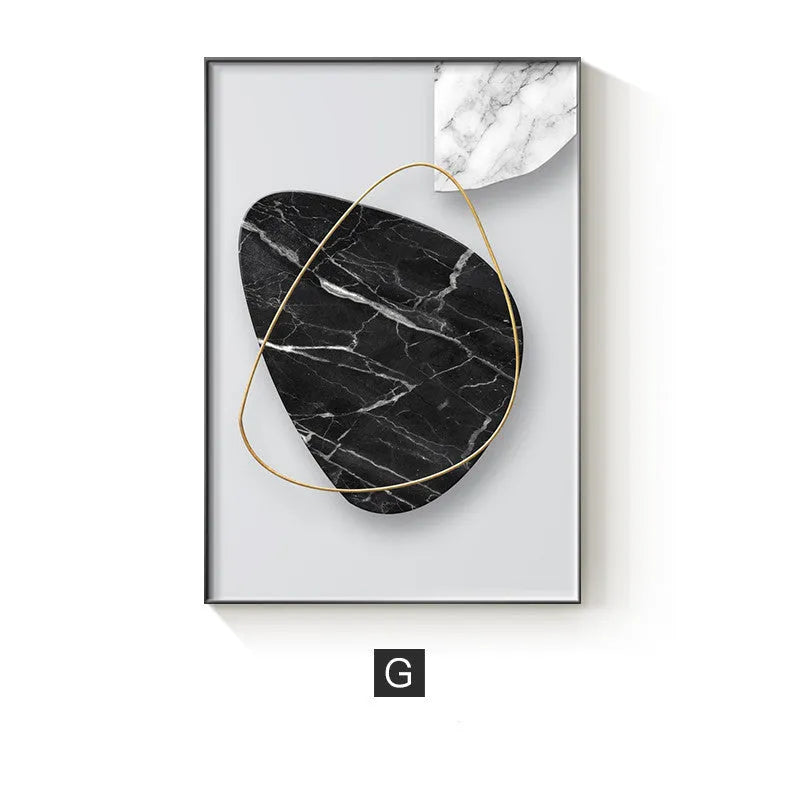 Abstract geometric pattern canvas wall art painting in a modern frame.
