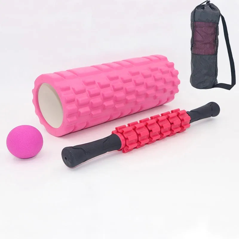 Six black foam roller massage bars showing 33cm length and cylindrical shape