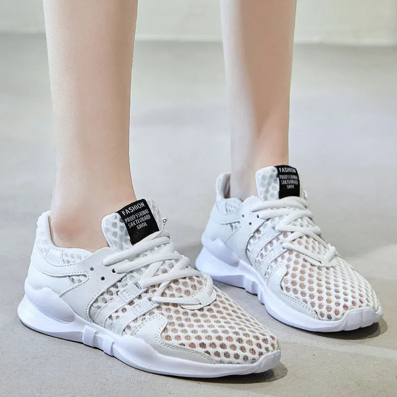 Low-top mesh sneaker with hollow-out detail and flat EVA sole in a slip-on style.