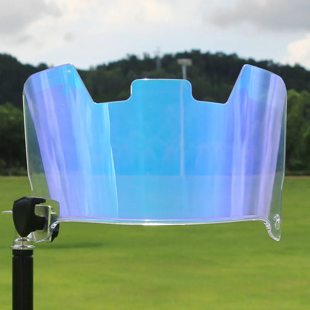 American style rugby helmet goggles in a multicolour option, showing attachment to a rugby helmet.