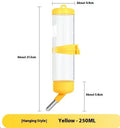 Green plastic leak-proof pet water feeder with ball valve drinking tube attached to cage bars.
