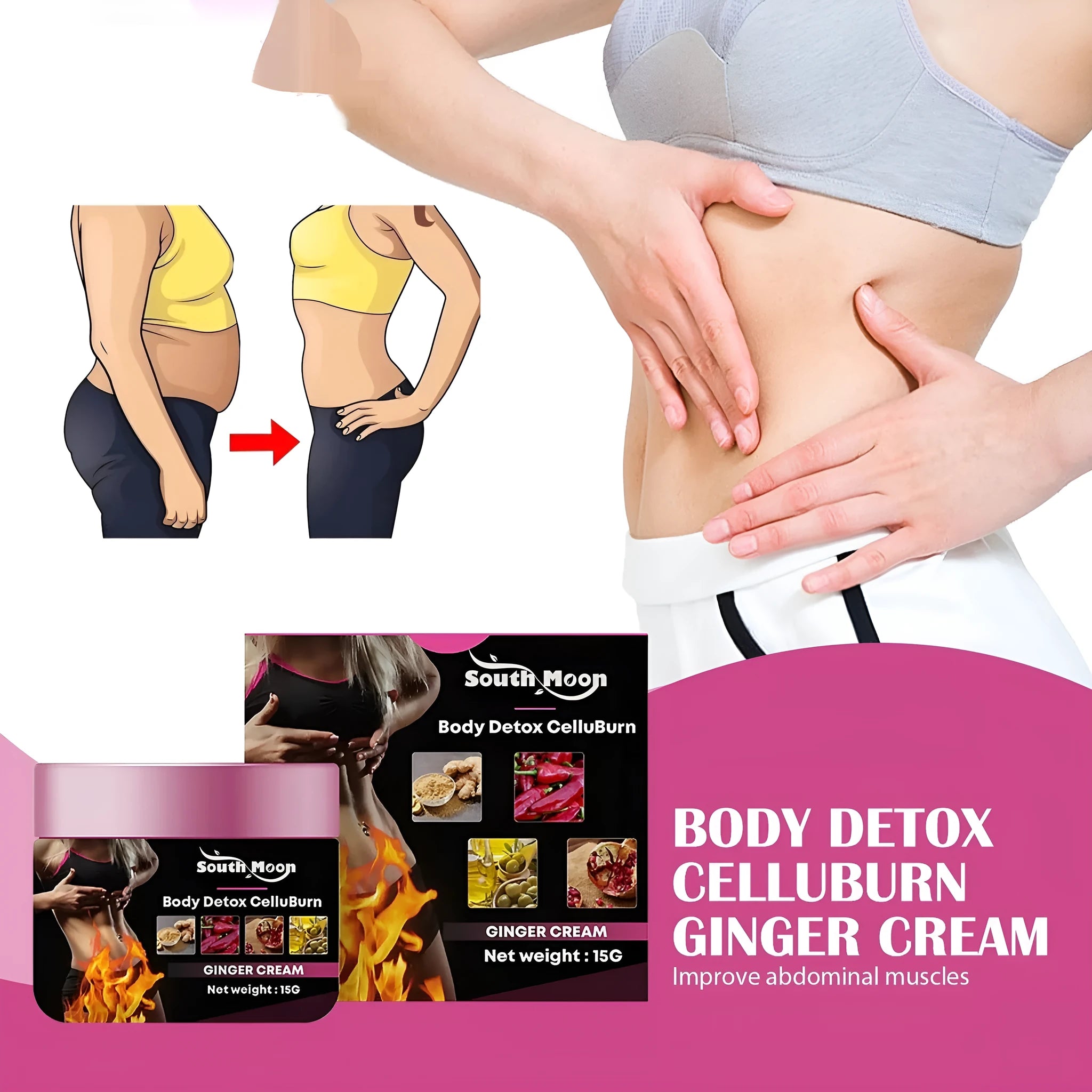15g pot of ginger body thigh slimming shaping tightening cream.