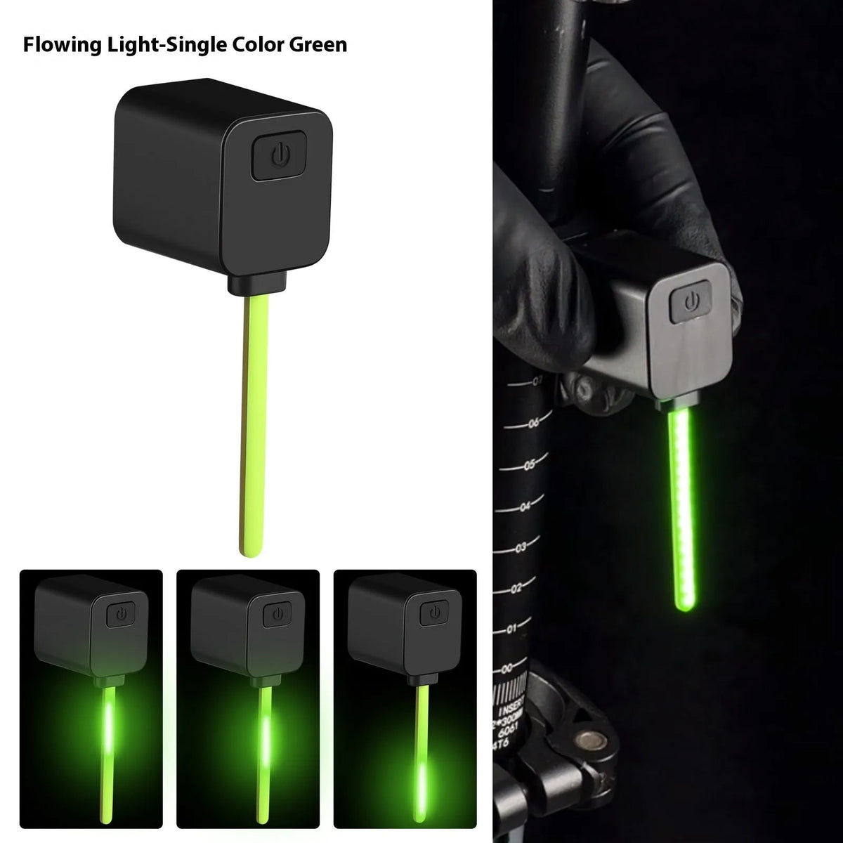 Bicycle taillight with running water LED light pattern mounted on bike seat tube for night riding safety