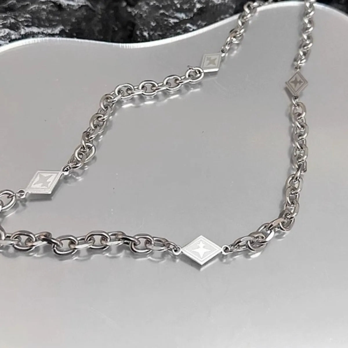 Men's hip hop style titanium steel necklace with octagonal star diamond pendant and Cuban link chain