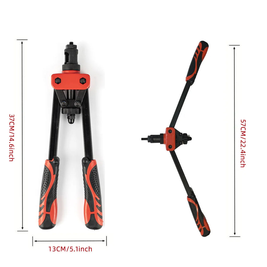 CQ14 model alloy rivet nut pull-setter gun, 37 cm long, with set of six M3 M4 M5 M6 M8 M10 tips.