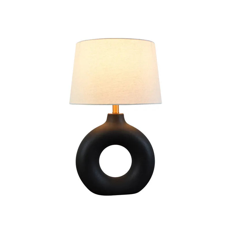 Japanese-style ceramic table lamp with Feng Pottery pot design in white finish
