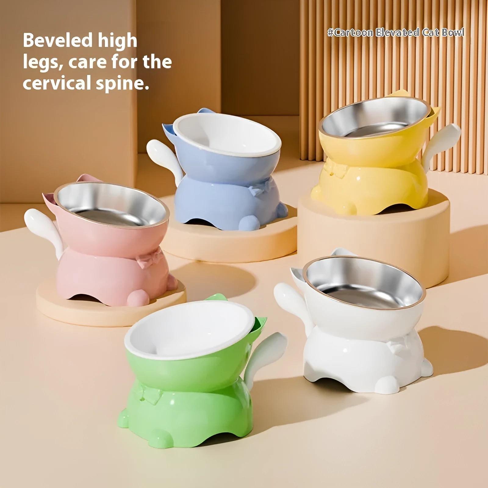 Stainless steel anti-fall oblique cat bowl in black, blue, pink or yellow colours