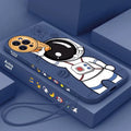 Silicone iPhone case with cartoon astronaut and starry sky design in multiple colour options