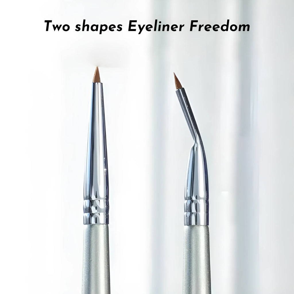 Angled bend head eyeliner brush for precise under eye and tear trough makeup application