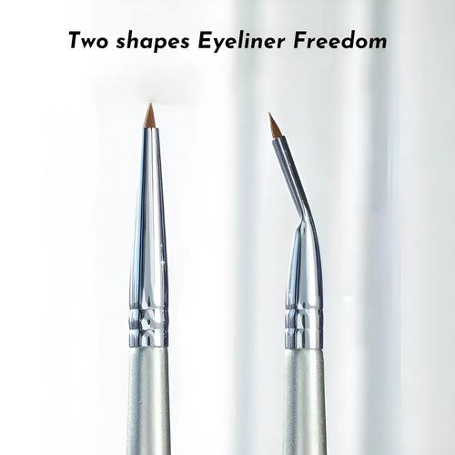 Angled bend head eyeliner brush for precise under eye and tear trough makeup application