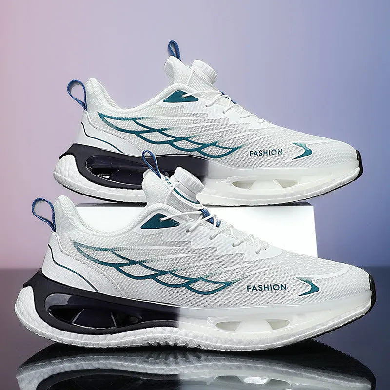 Youth sneakers with rotating button and shock absorption in light blue mesh fabric with rubber soles
