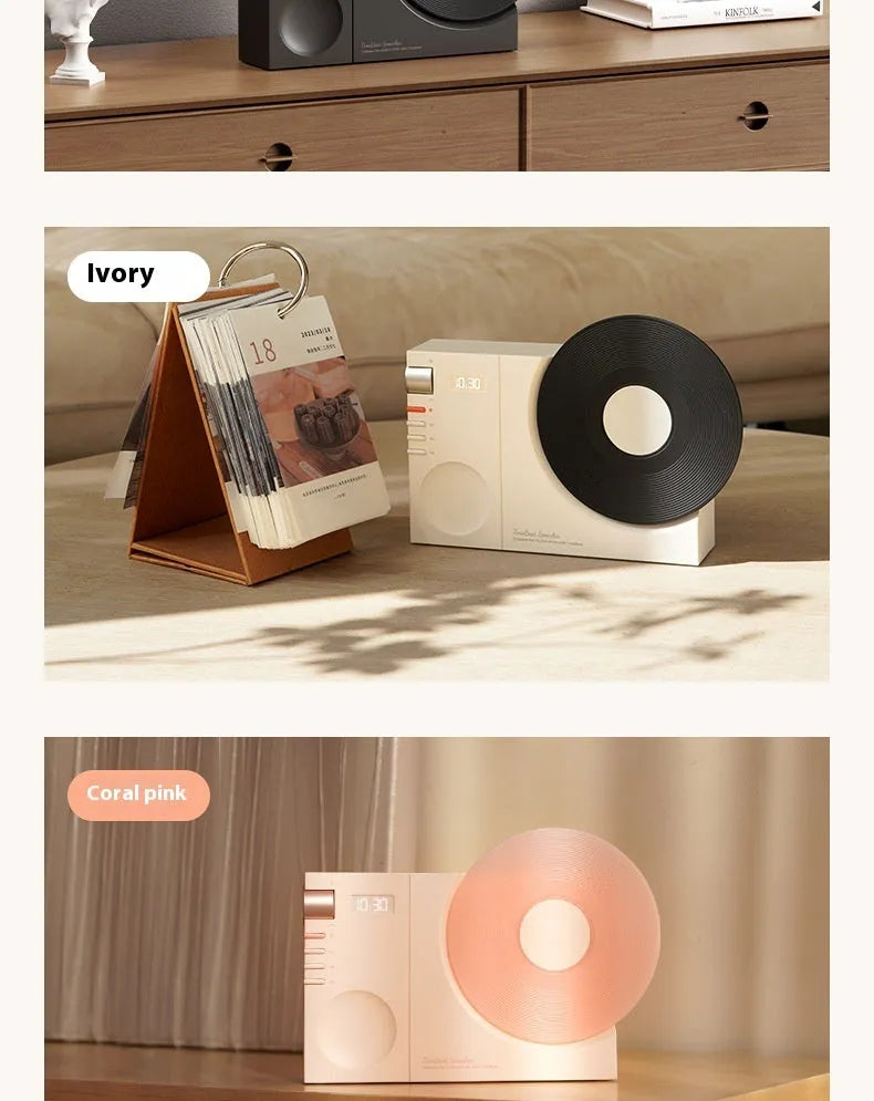 Mini Bluetooth speaker in Obsidian Black, Ivory White, Coral Pink or Plum Green colours with optional gift packaging