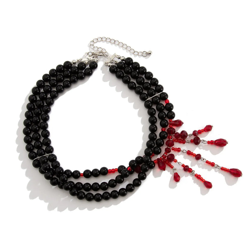 Men's Halloween blood drop crystal pearl necklace with geometric design and adjustable chain