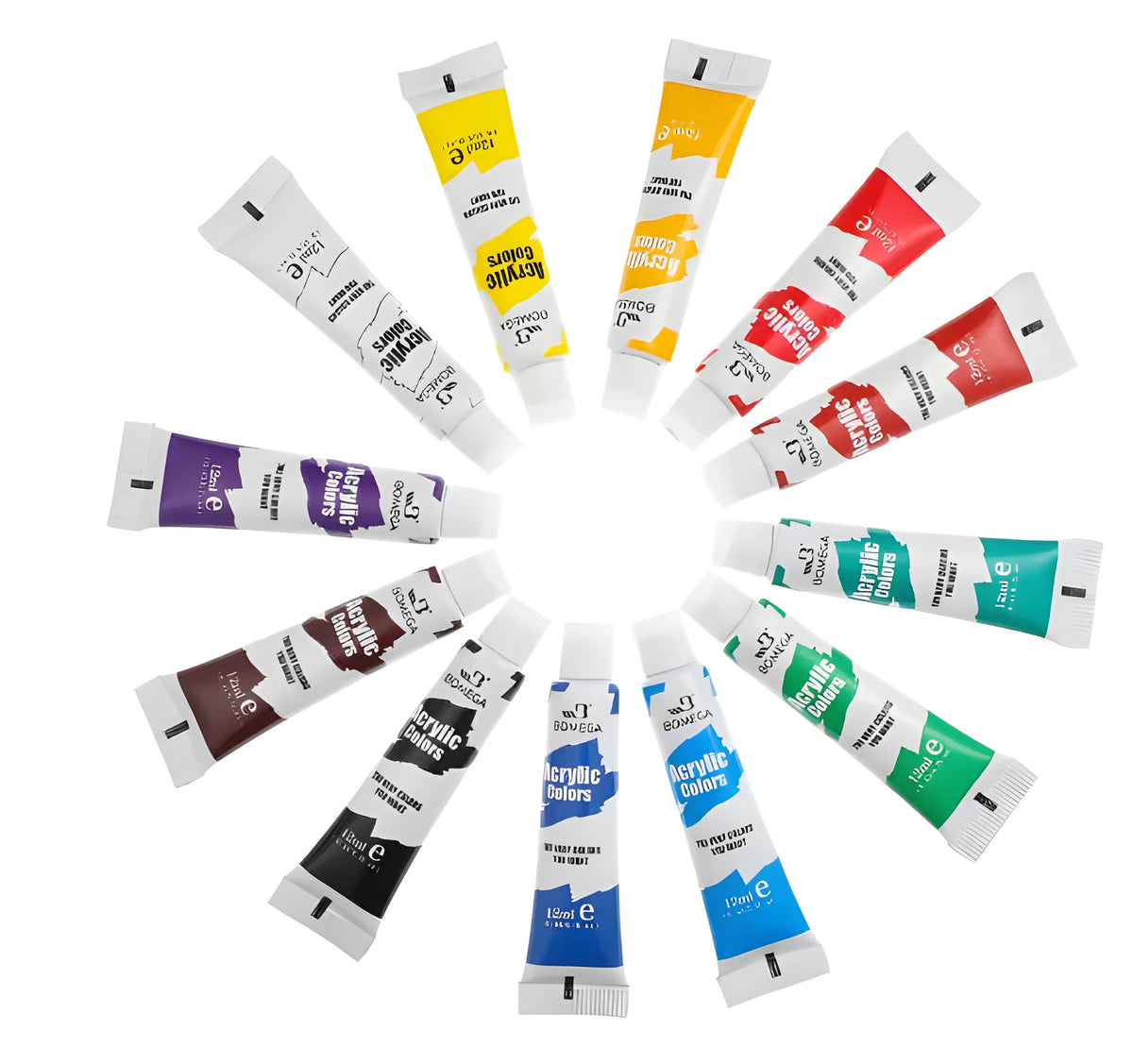 12-colour acrylic pigment strip set for watercolour, gouache and oil painting techniques in tubes