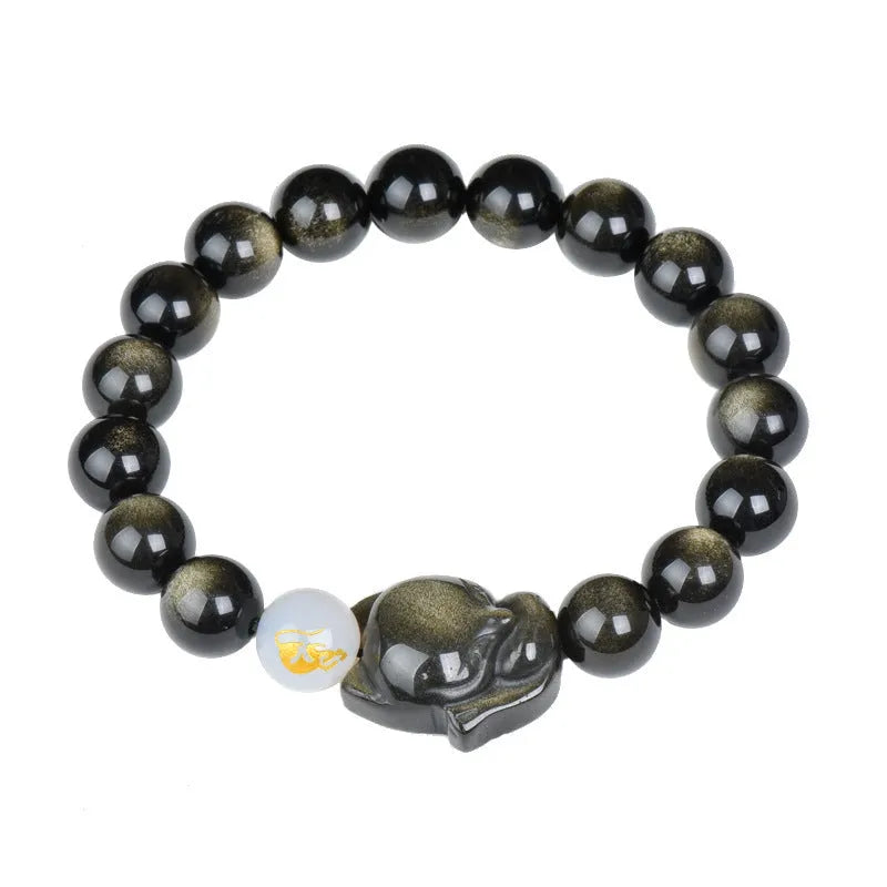 Natural obsidian zodiac guardian bracelet with 10mm gemstone beads in three colour variations